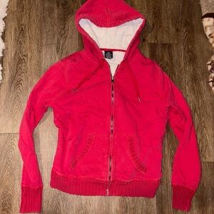 Y2K Red zip up hoodie with fleece lining